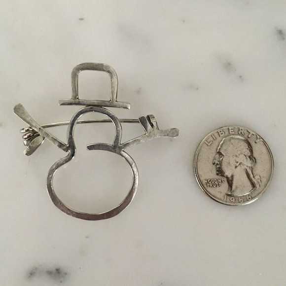 Vintage Solid Sterling Silver Snowman Brooch Pin - Picture 6 of 6